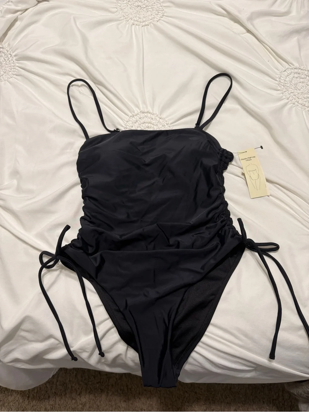 No Boundaries Black Ruched One-Piece Swimsuit with Side Ties